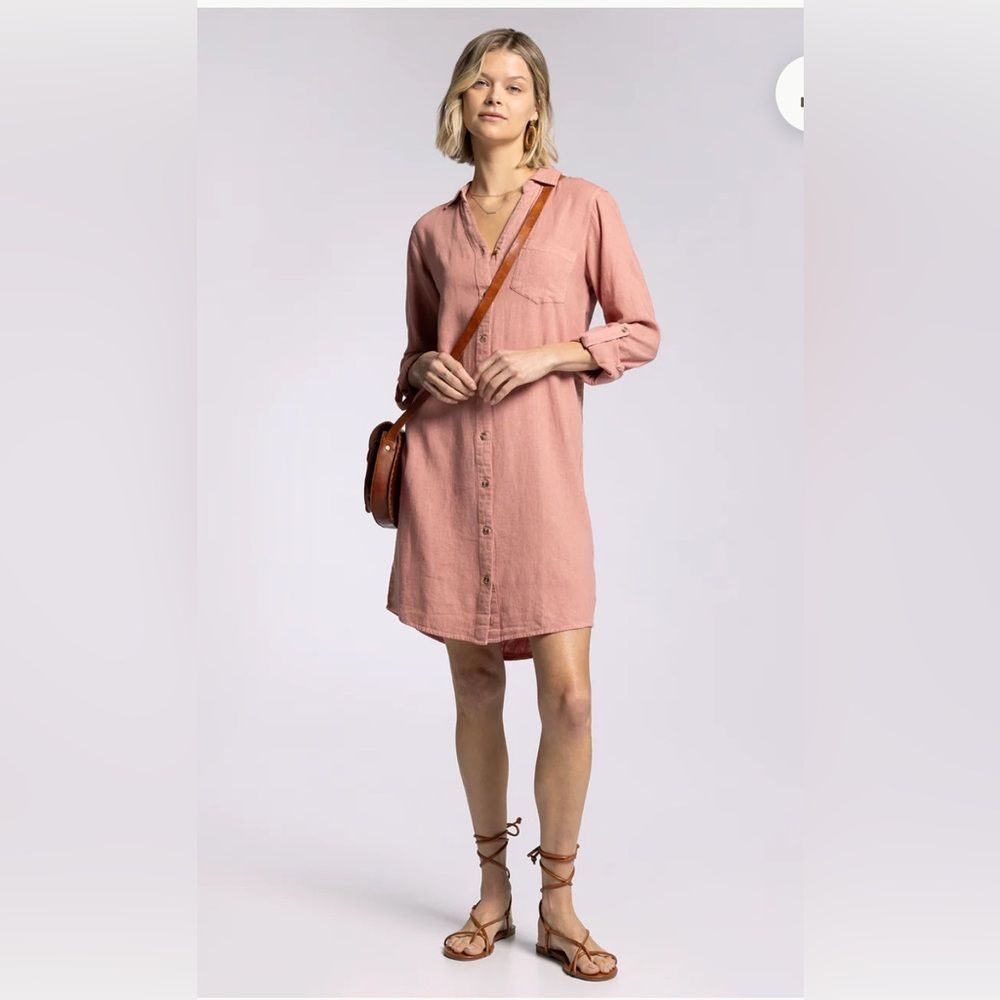 Thread + Supply Terracotta Button Front Shirt Dress Pockets Lyocell Size Medium